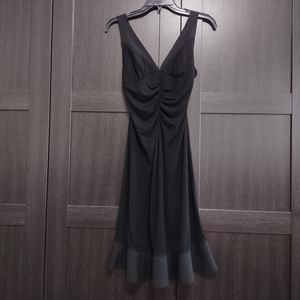 BCBG Maxazria V-Neck Strap Ruffle Black Dress